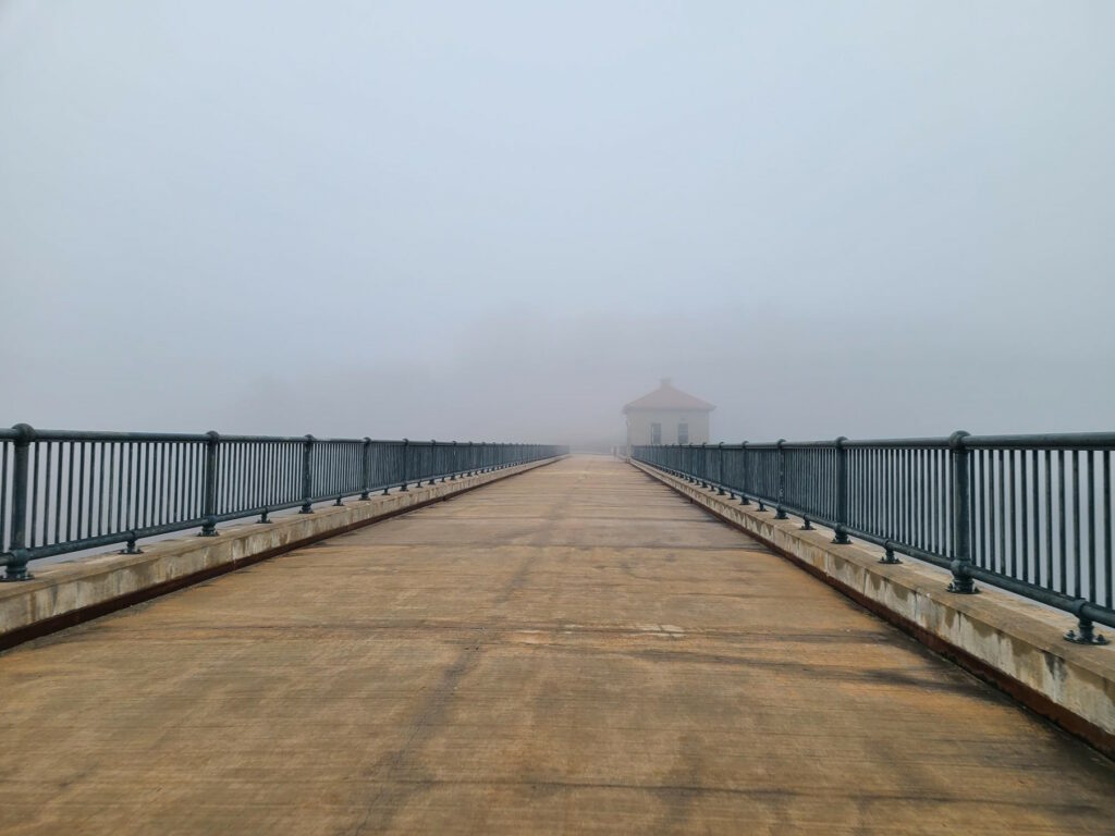 There wasn't much of a view from the Cross River Dam on this foggy day.