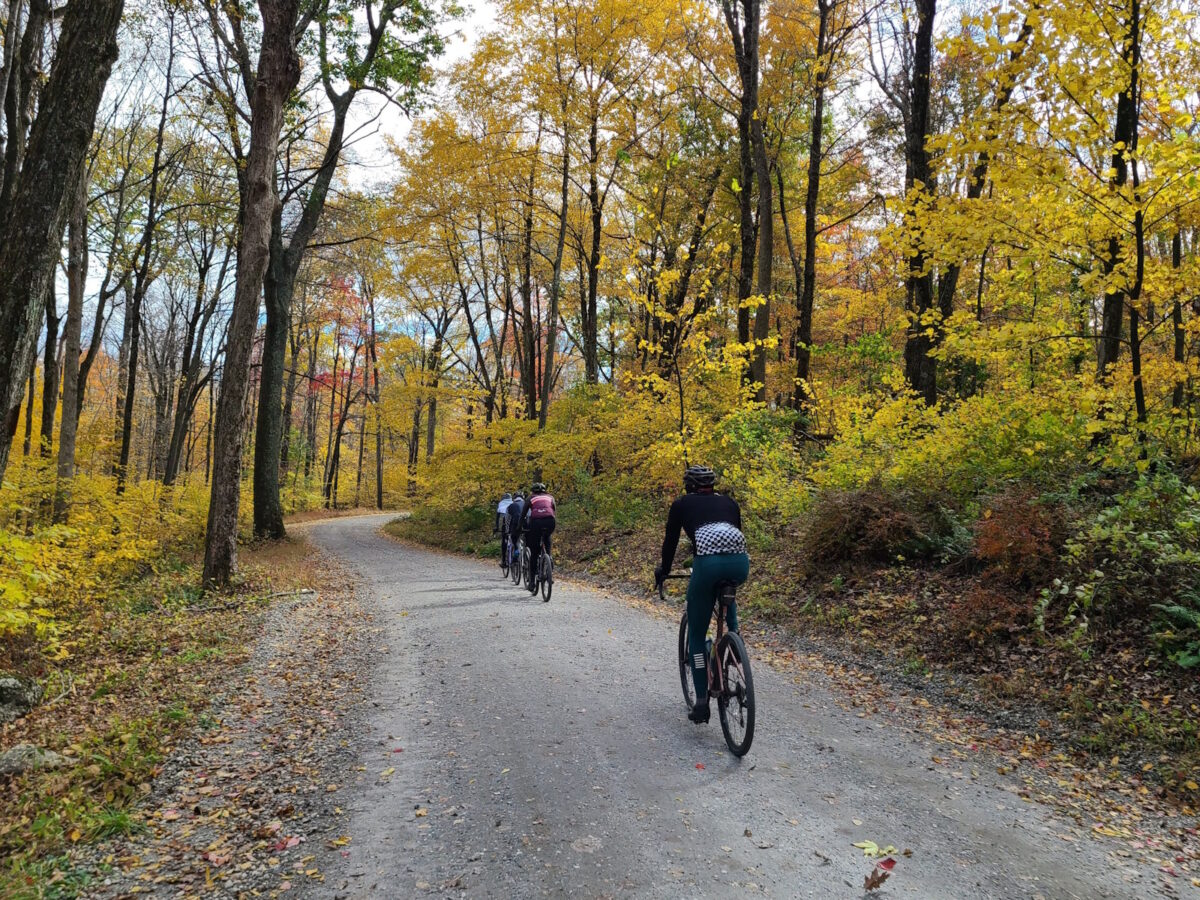 Riders on a dirt road. Pawling, Oct 23, 2023 - Fall Autumn Foliage Gravel Ride